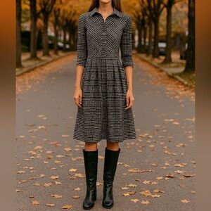 Samantha Sung Audrey Dress Mixed Print Houndstooth size 0 Fall dress